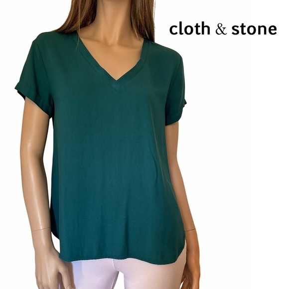 Cloth & Stone Top Shirt Tee Tank 100% Rayon Short Sleeve Hi-Low Rounded Hem - Picture 1 of 12